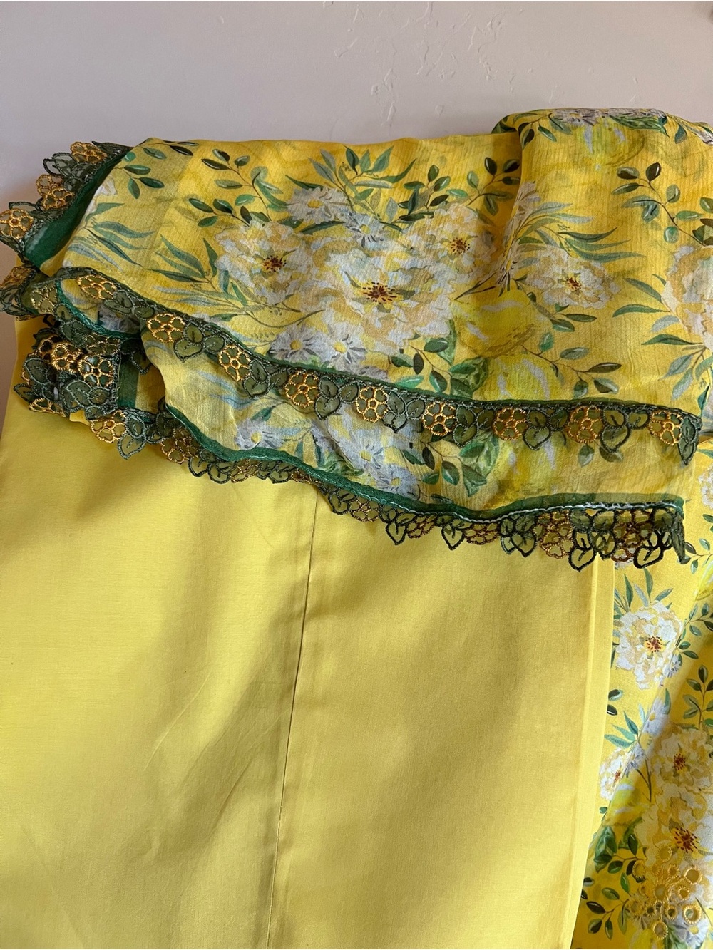 Yellow Floral Indian Pakistani lawn cotton dress brand Bareeze - Picture 11 of 11
